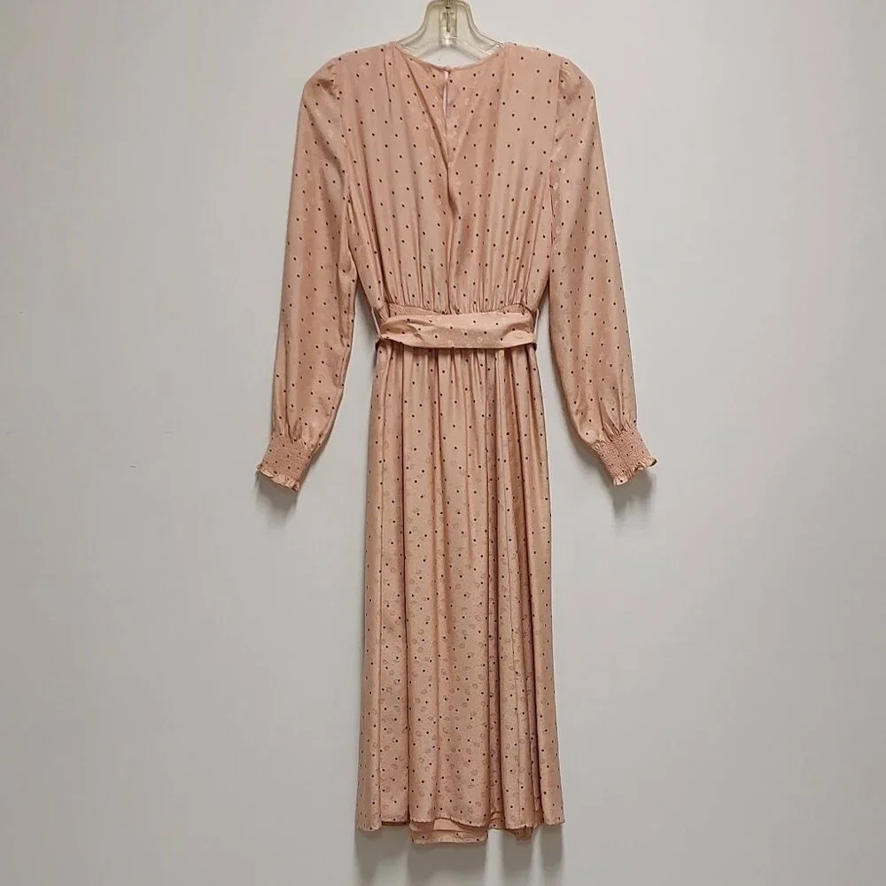 Sézane Pink Printed Silk Long-Sleeve Midi Dress Size: XS - Picture 6 of 13